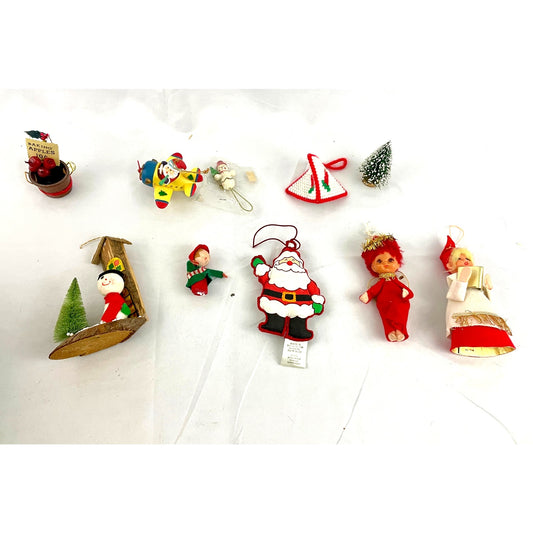 10x VTG Holiday Ornaments Christmas Snowman Santa Plane Dolls Decor 1990s