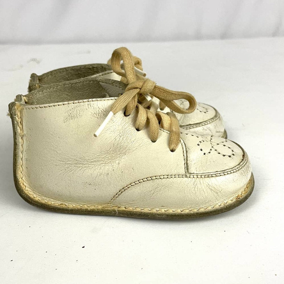 VTG Penney's Baby Shoes Sz 4D 70's Split Leather White BOXED