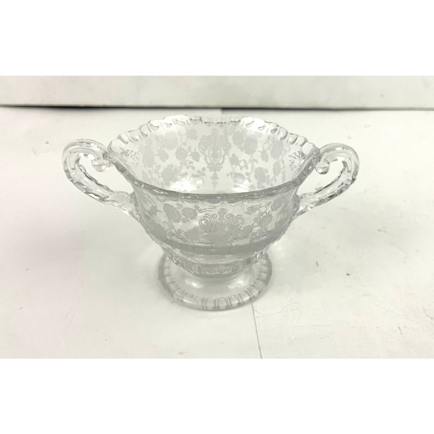 VTG Cambridge Rose Point Divided Dish Sugar and Creamer Etched Clear Glass