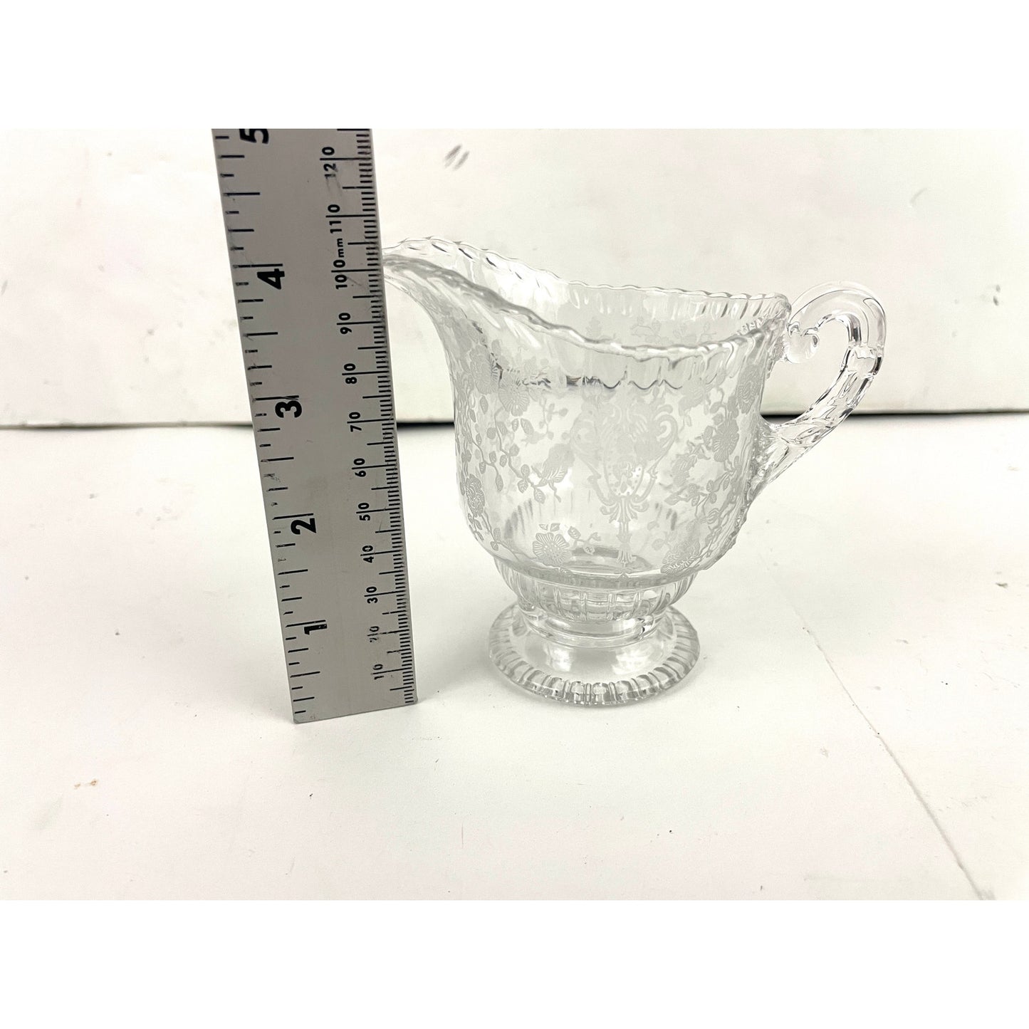 VTG Cambridge Rose Point Divided Dish Sugar and Creamer Etched Clear Glass