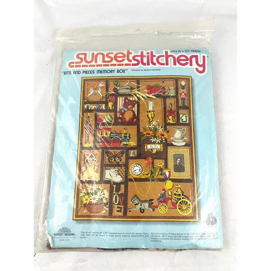 VTG Sunset Stitchery Bits & Pieces Memory Box Crewel Kit 1981 Barbara Jennings