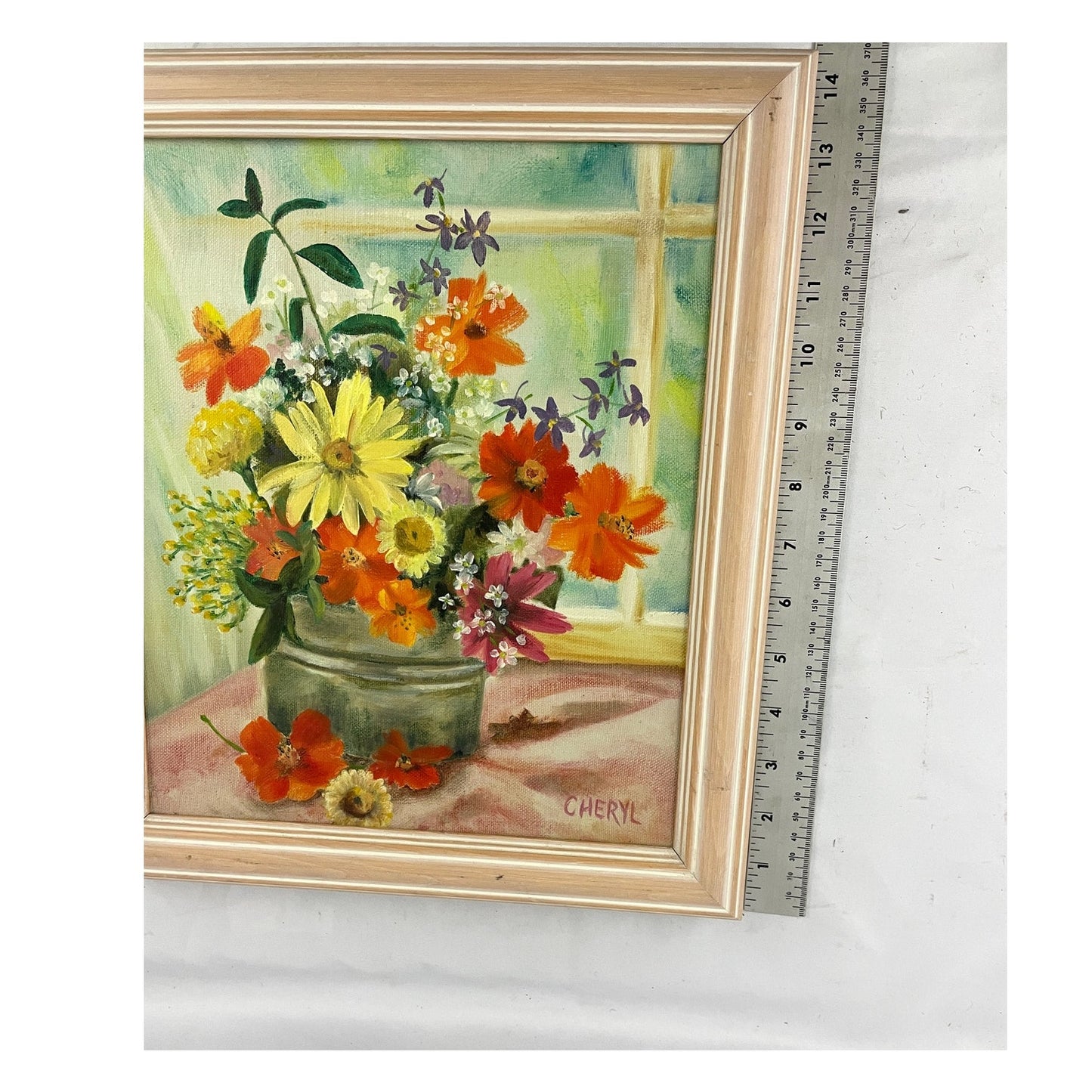 VTG Oil Painting Signed Flower Vase Wood Framed MCM 70s Still Life Original