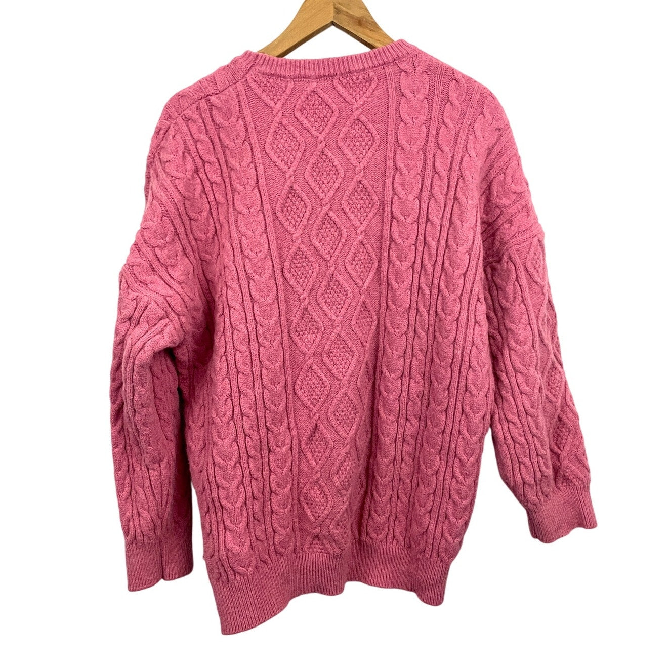 Pink Chunky Cable Knit Sweater Twisted Pullover Womens Large Oversized