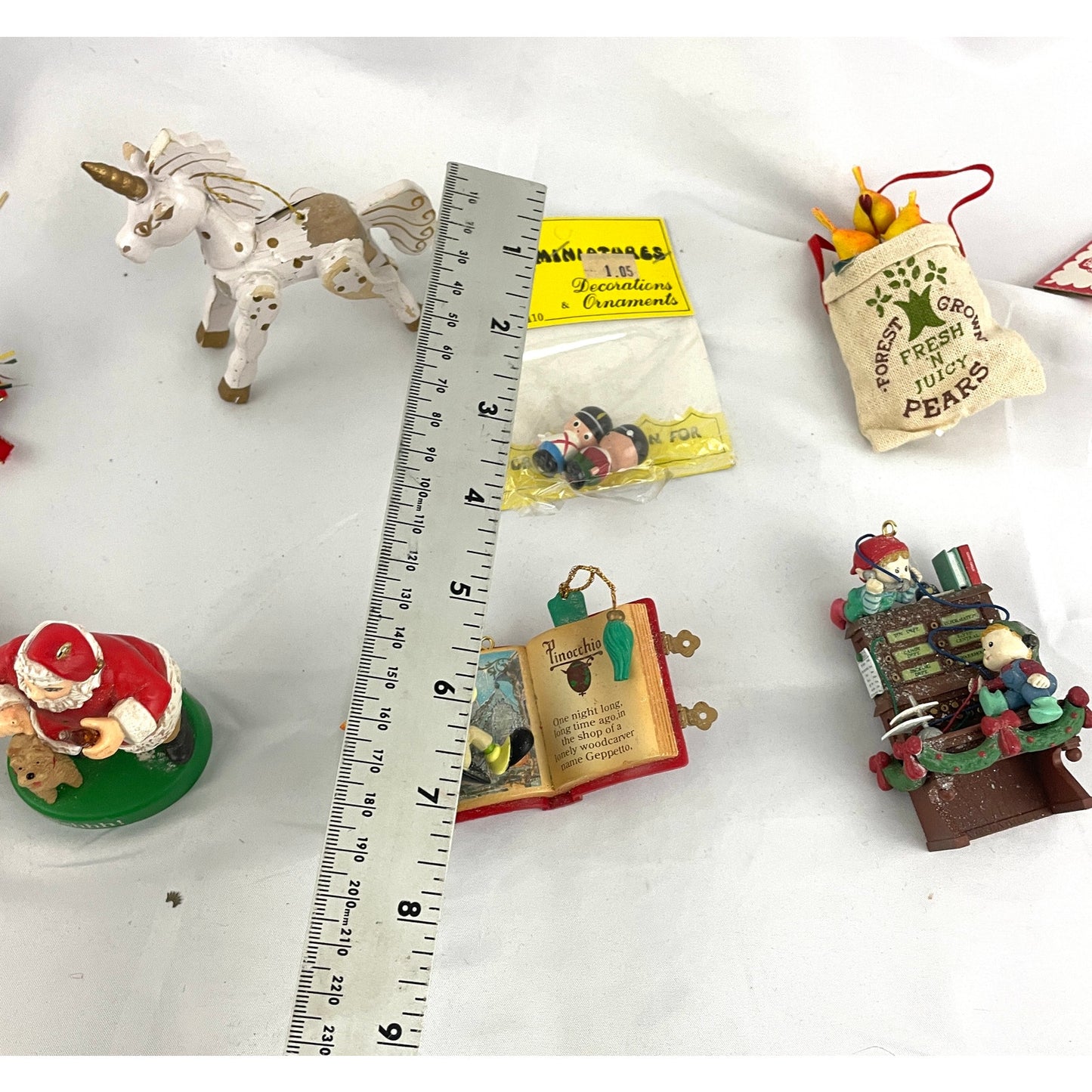 10x VTG Holiday Ornaments Christmas Santa Unicorn Wooden Figures Collectibles