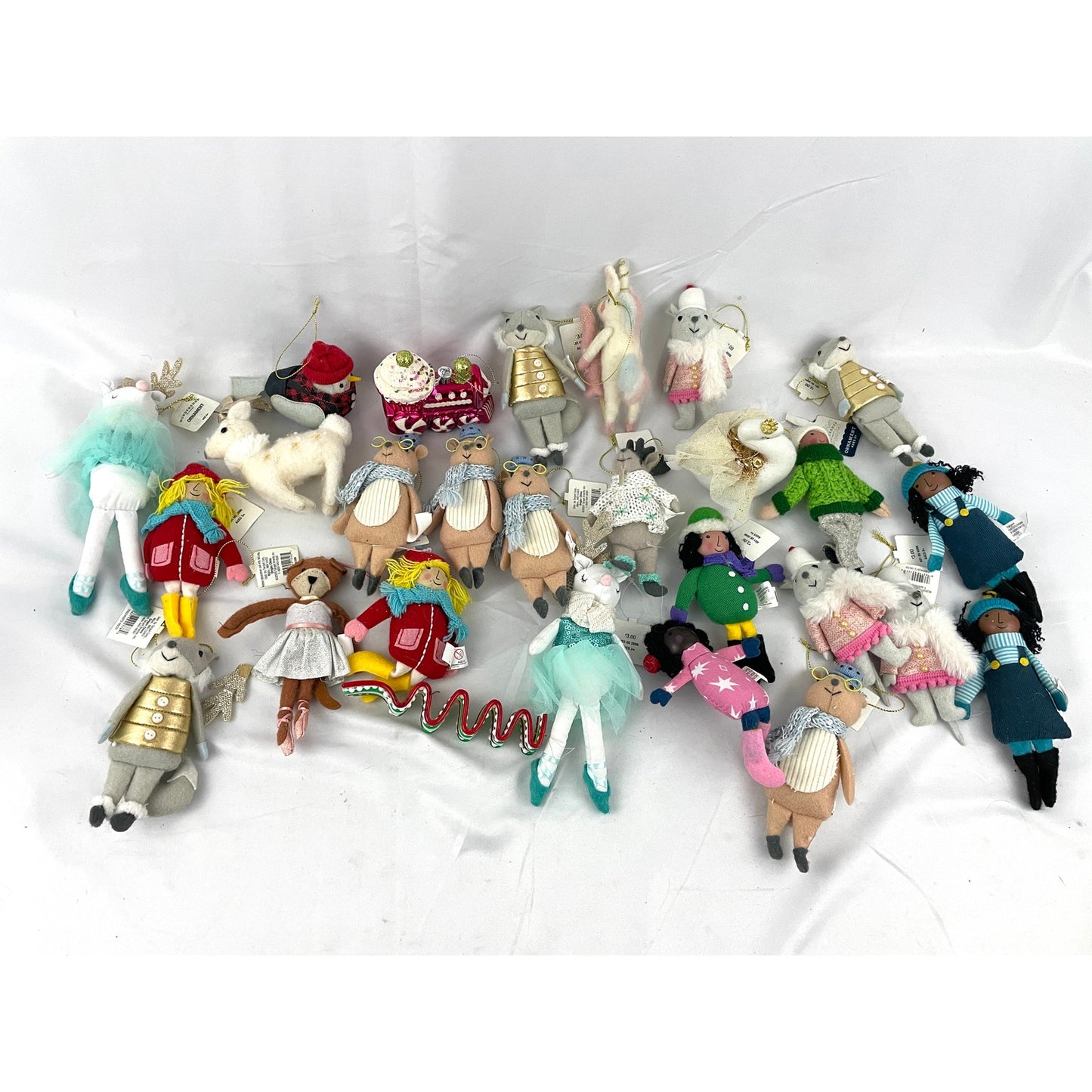 Lot of 27 Plush Dressed Animals Christmas Fabric Ornaments Train Llama Bear