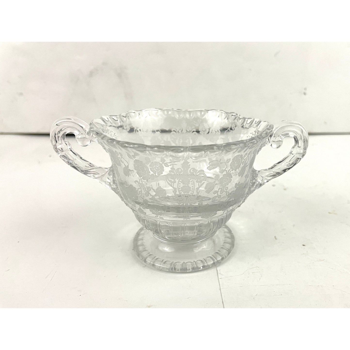 VTG Cambridge Rose Point Divided Dish Sugar and Creamer Etched Clear Glass