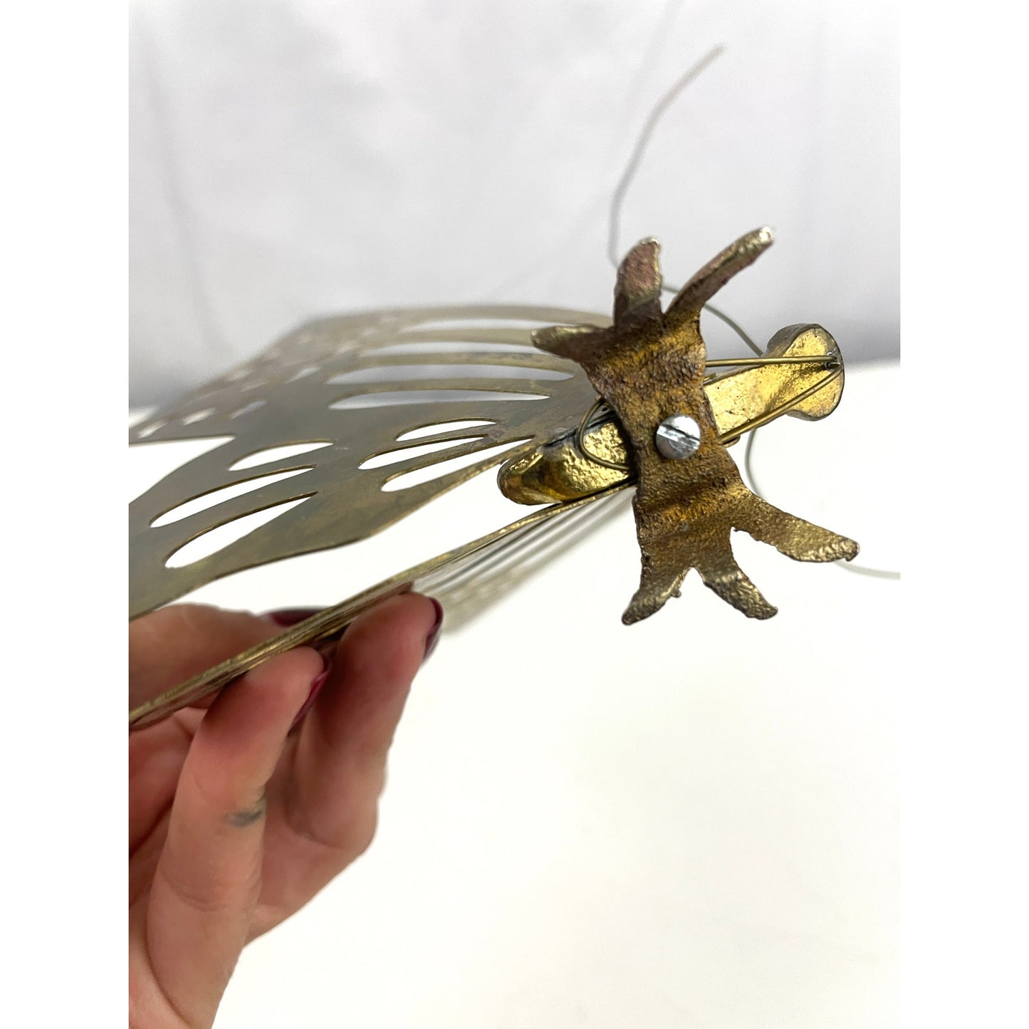 VTG Solid Brass Butterfly Figurine Self Standing Mid Century Home Decor 8"