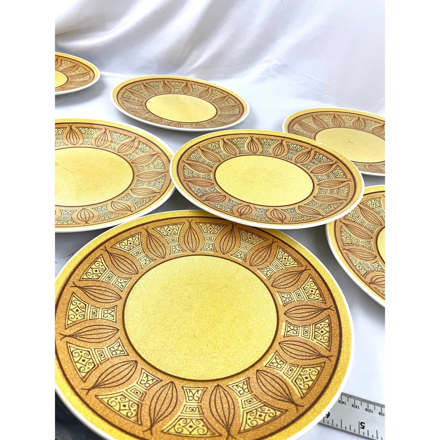 Lot of 9 Anchor Hocking Honey Gold Ironstone Dinner Plates MCM Stoneware 1970s