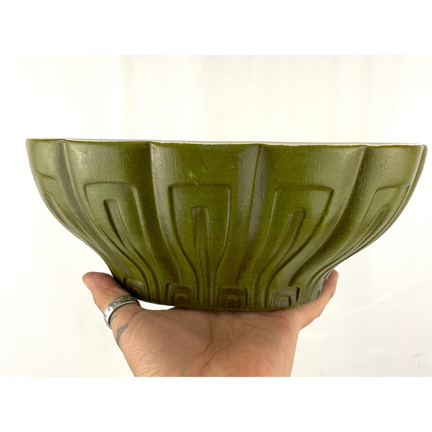 VTG Haeger Dark Green MCM Bowl Planter USA Art Pottery Avocado