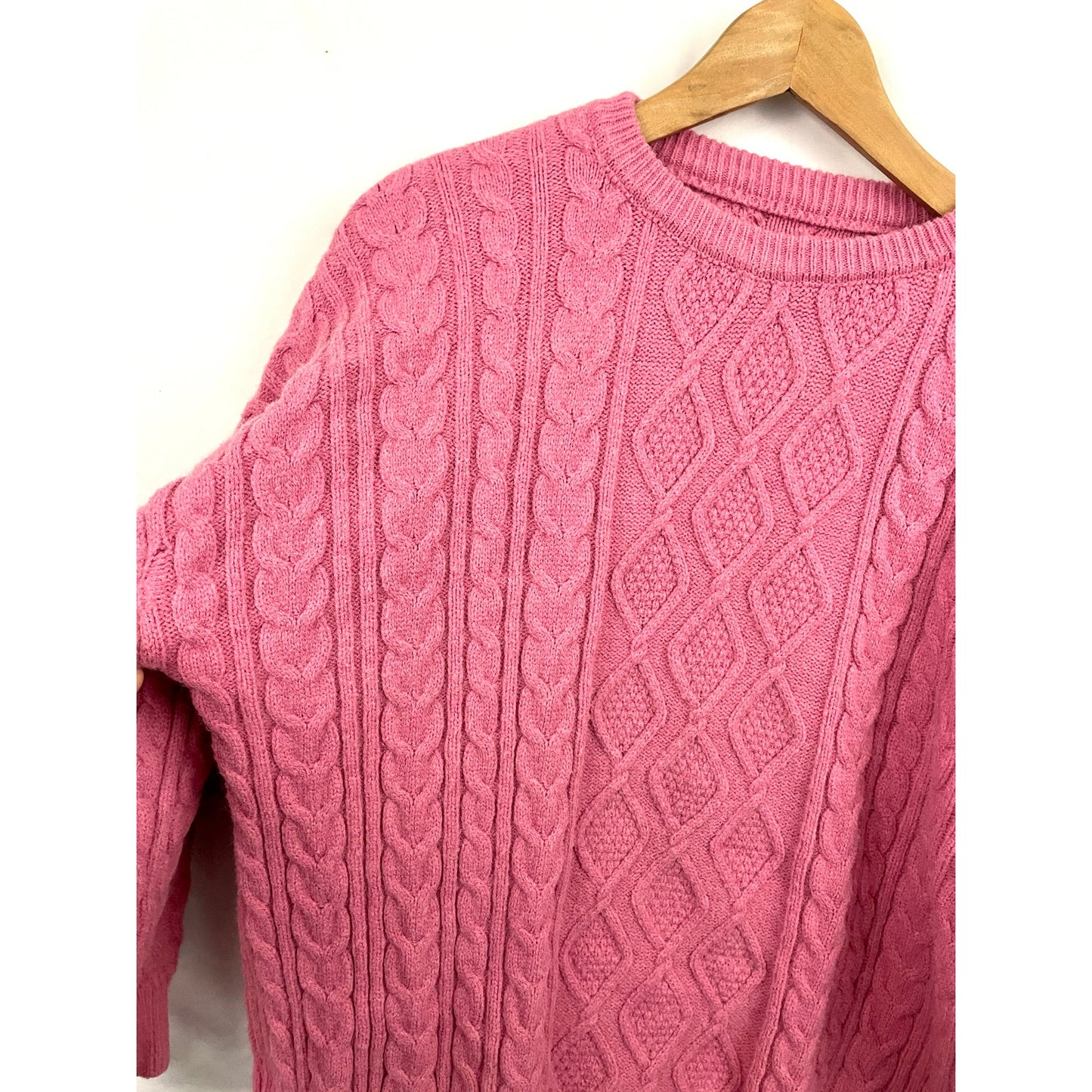 Pink Chunky Cable Knit Sweater Twisted Pullover Womens Large Oversized