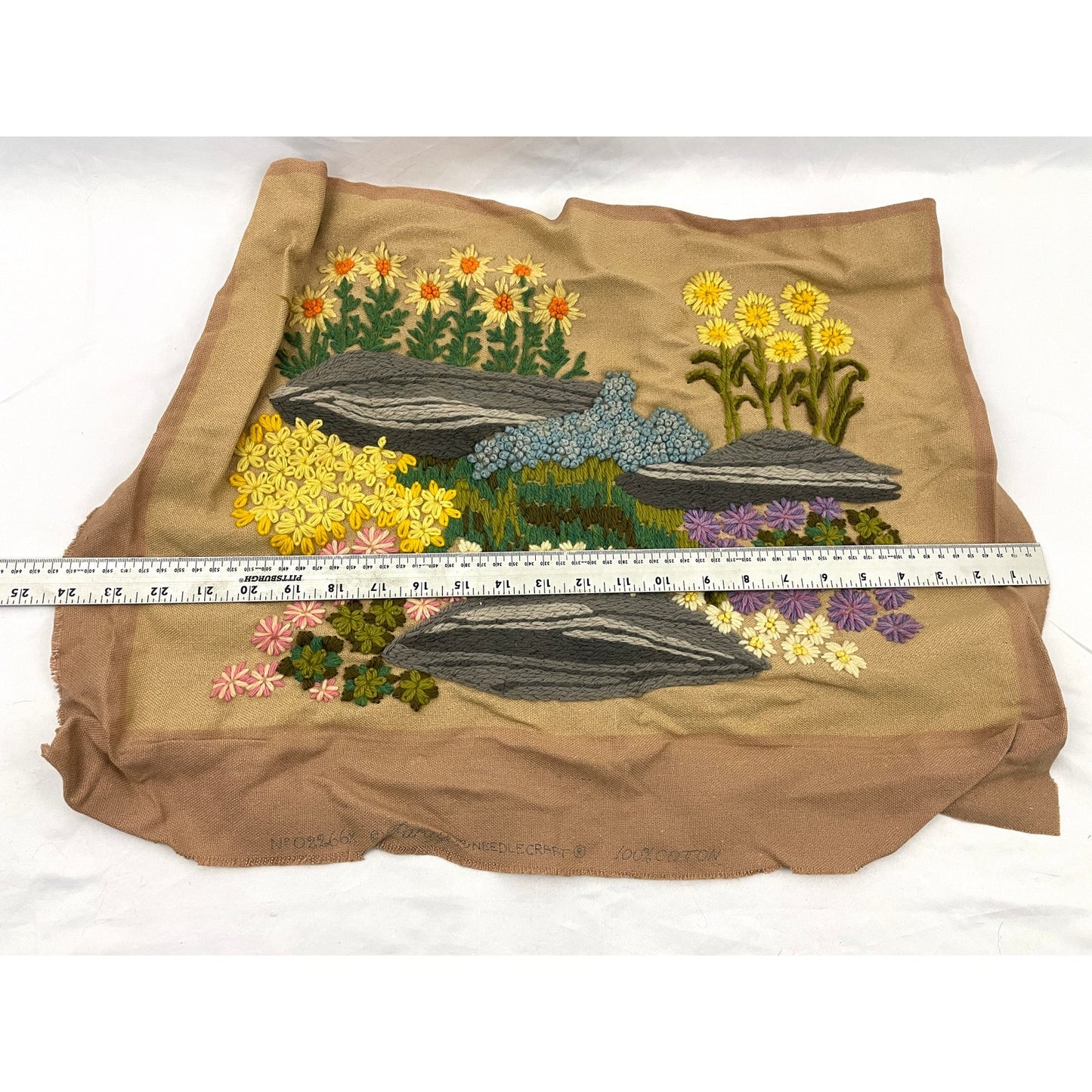 VTG Crewel Flowers Needlecraft Embroidered Wall Art 18"x23" 70s Unframed Paragon