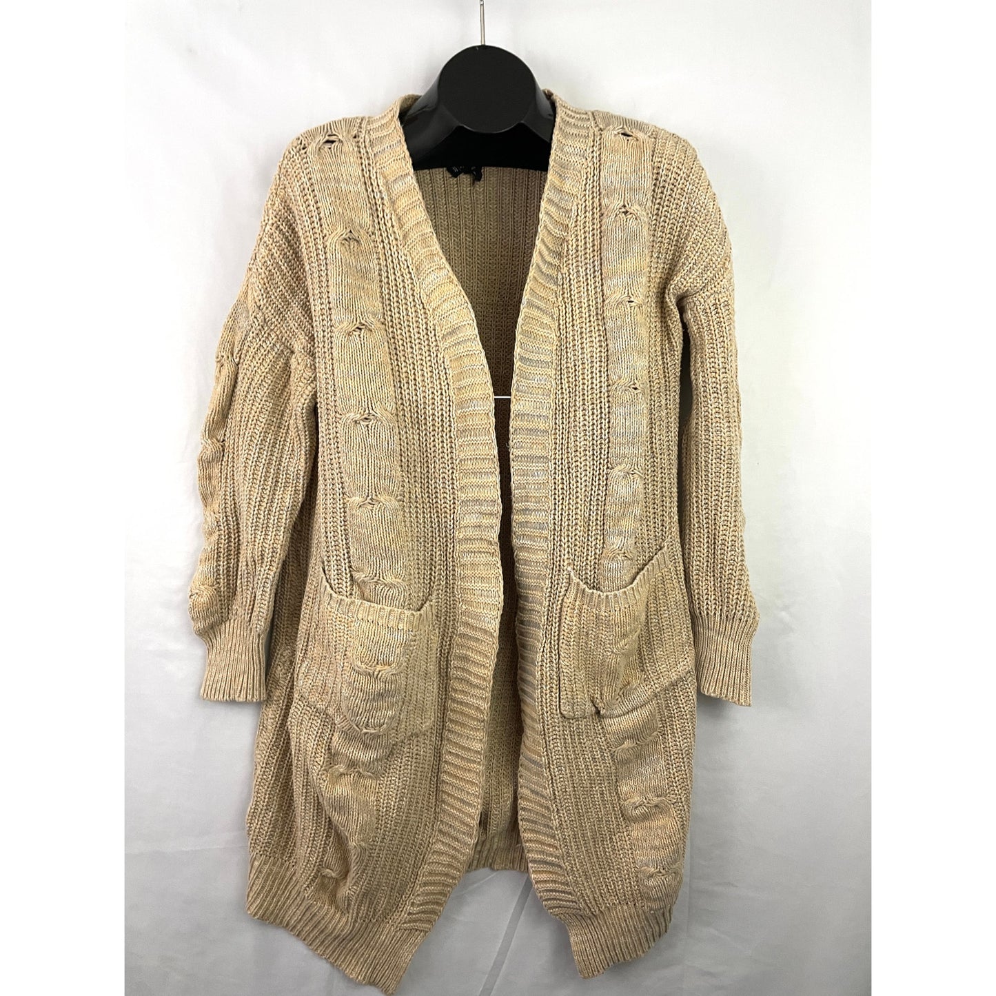 Agnes & Dora Tan Long Sleeve Open Front Cardigan Sweater MEDIUM Pockets