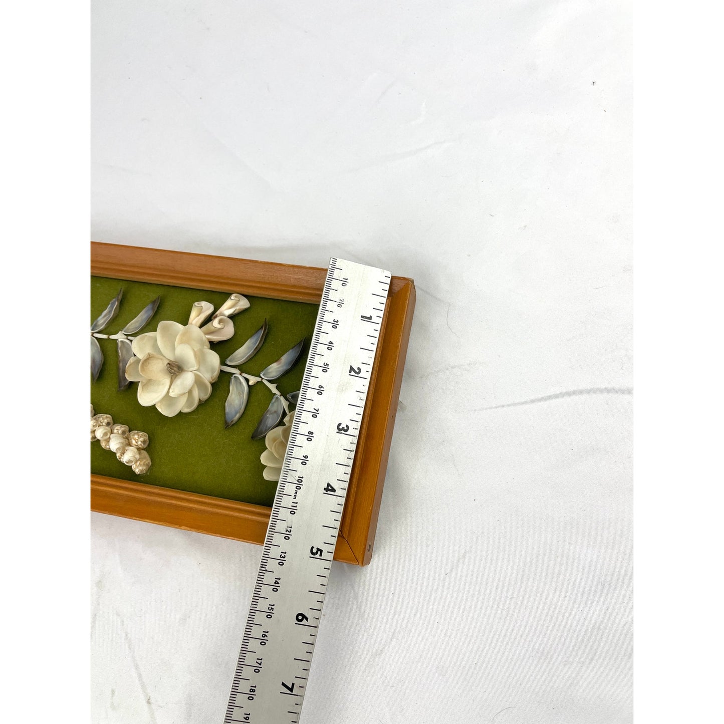 VTG Natural Handmade Small Seashells Shell Floral Framed 5"x11" Philippines 70s