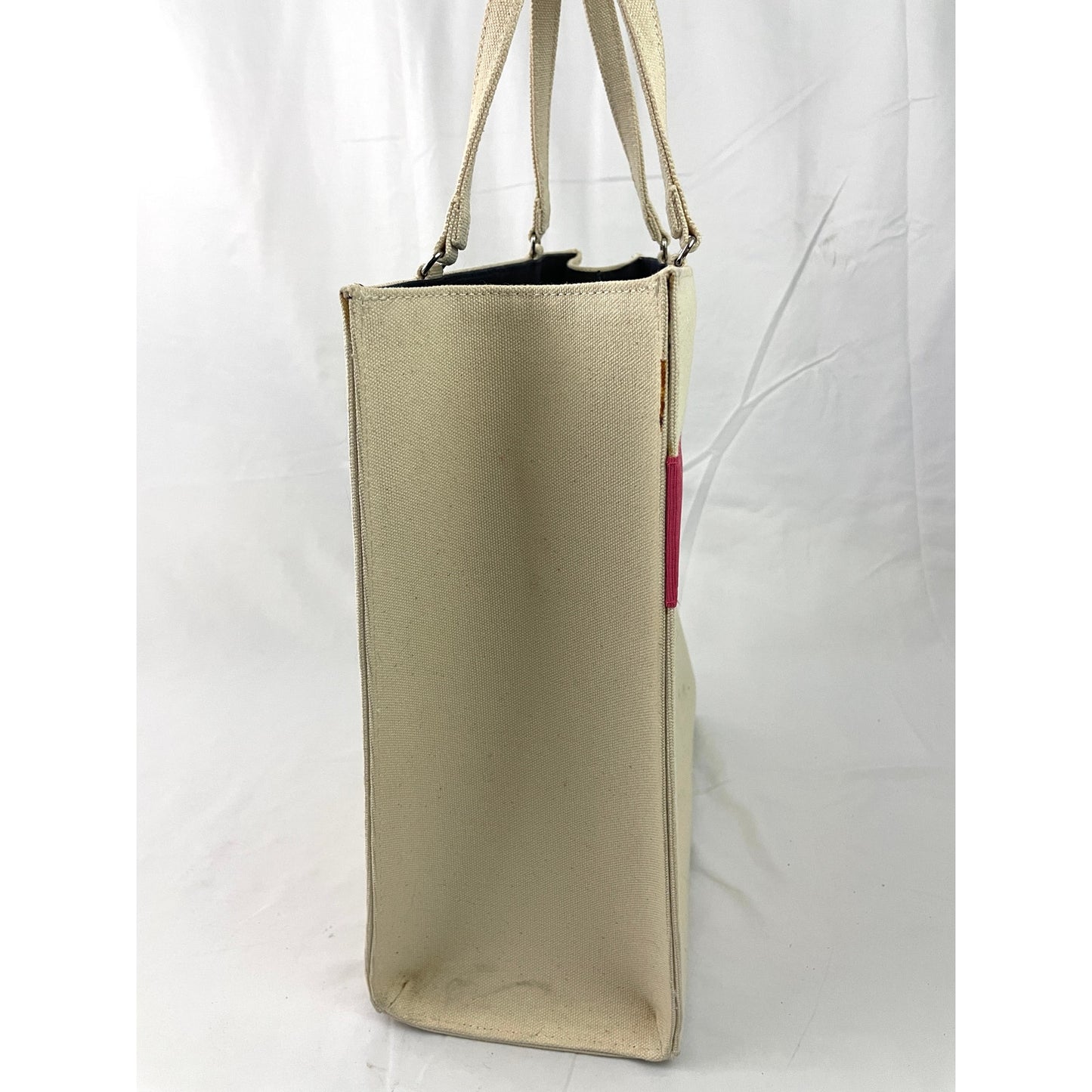 VTG Kate Spade Tote Bag Beige Pink Canvas Handbag Solid Stripe