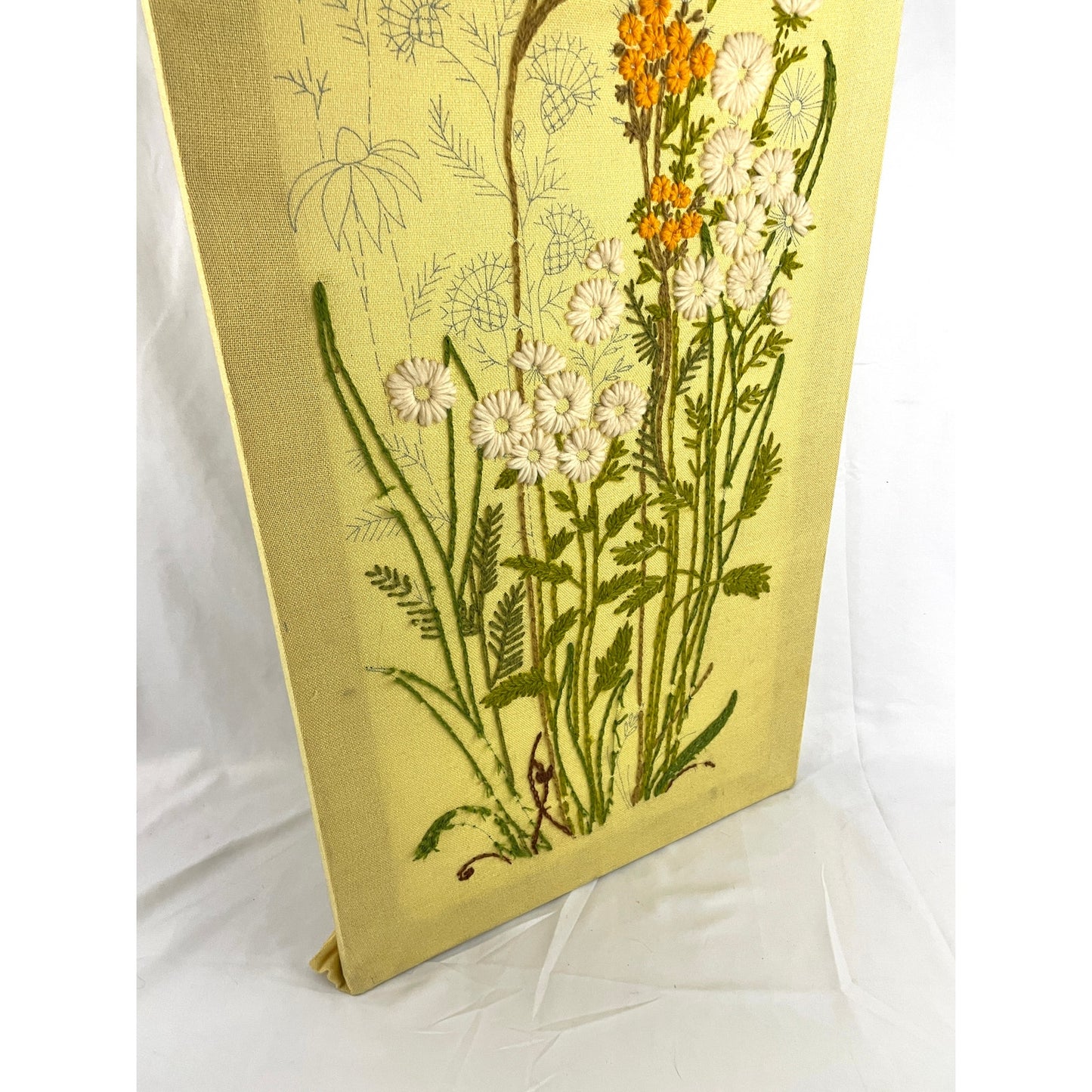 VTG Crewel Pond Flower Rare Paragon Needlecraft Embroidered Wall Art 16"x36" 70s