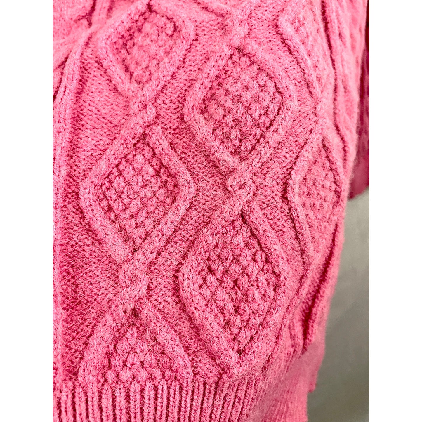 Pink Chunky Cable Knit Sweater Twisted Pullover Womens Large Oversized