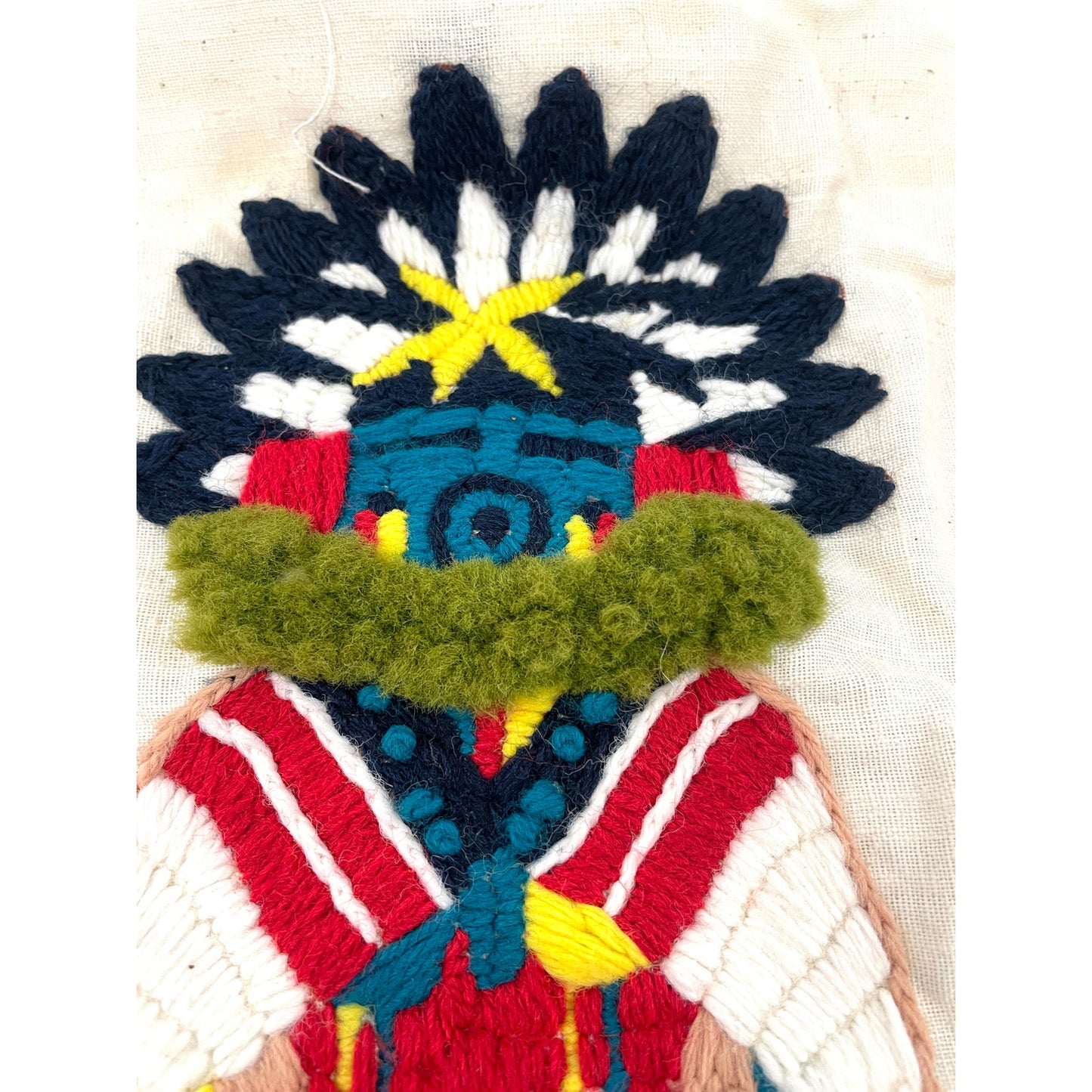 VTG Crewel Native Kachina 70s Needlecraft Hand Embroidered Art 12"x15" Unframed