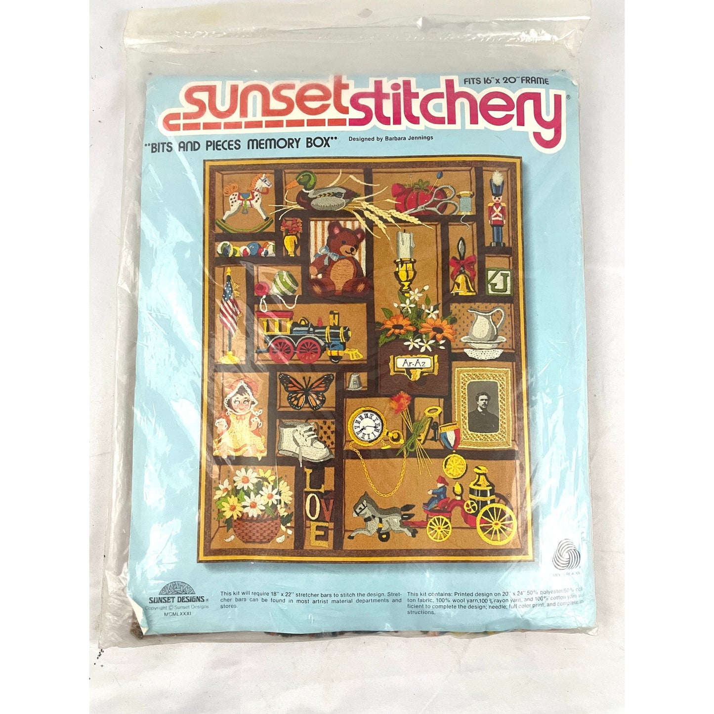 VTG Sunset Stitchery Bits & Pieces Memory Box Crewel Kit 1981 Barbara Jennings