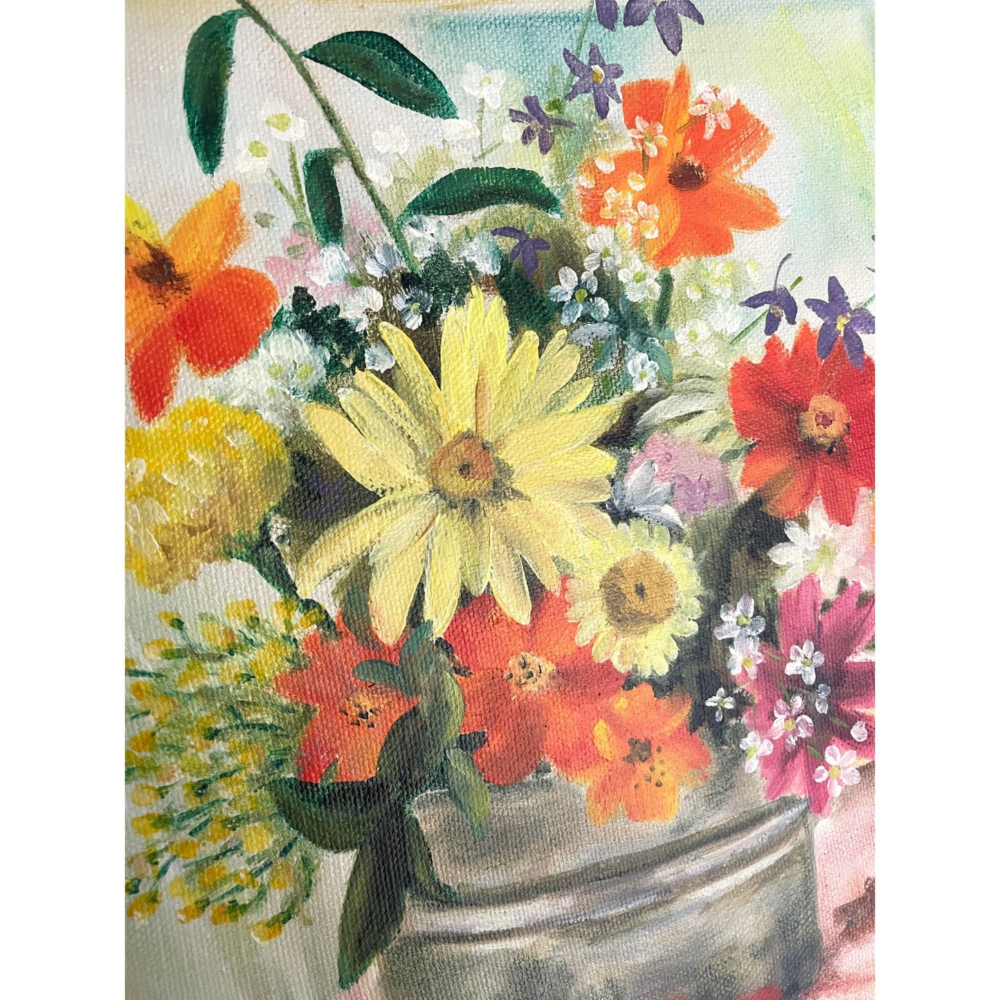 VTG Oil Painting Signed Flower Vase Wood Framed MCM 70s Still Life Original