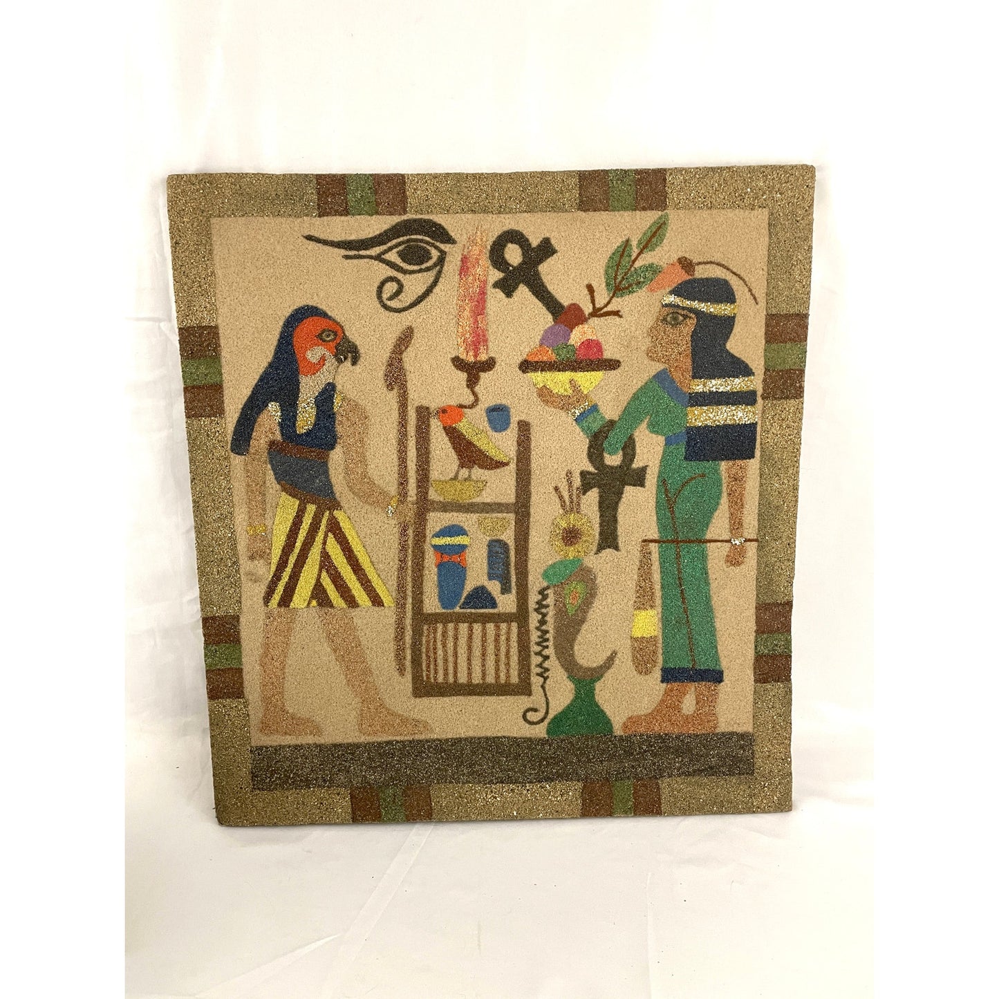 VTG Unique Egyptian Pictorial Sand Art Painting 17"x18.5"