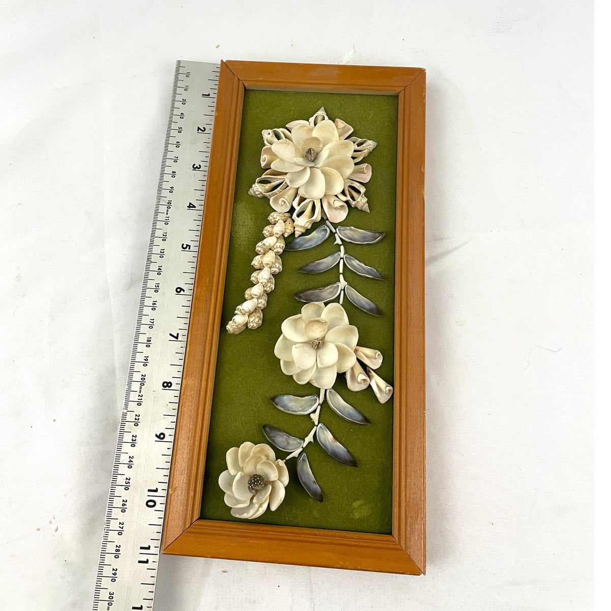 VTG Natural Handmade Small Seashells Shell Floral Framed 5"x11" Philippines 70s