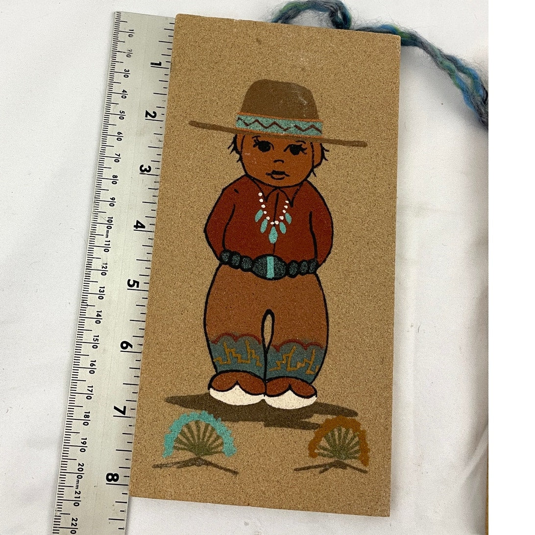 VTG Set of 2 Navajo Sand Art Paintings Navajo Boy & Girl Wall Decor 1990s