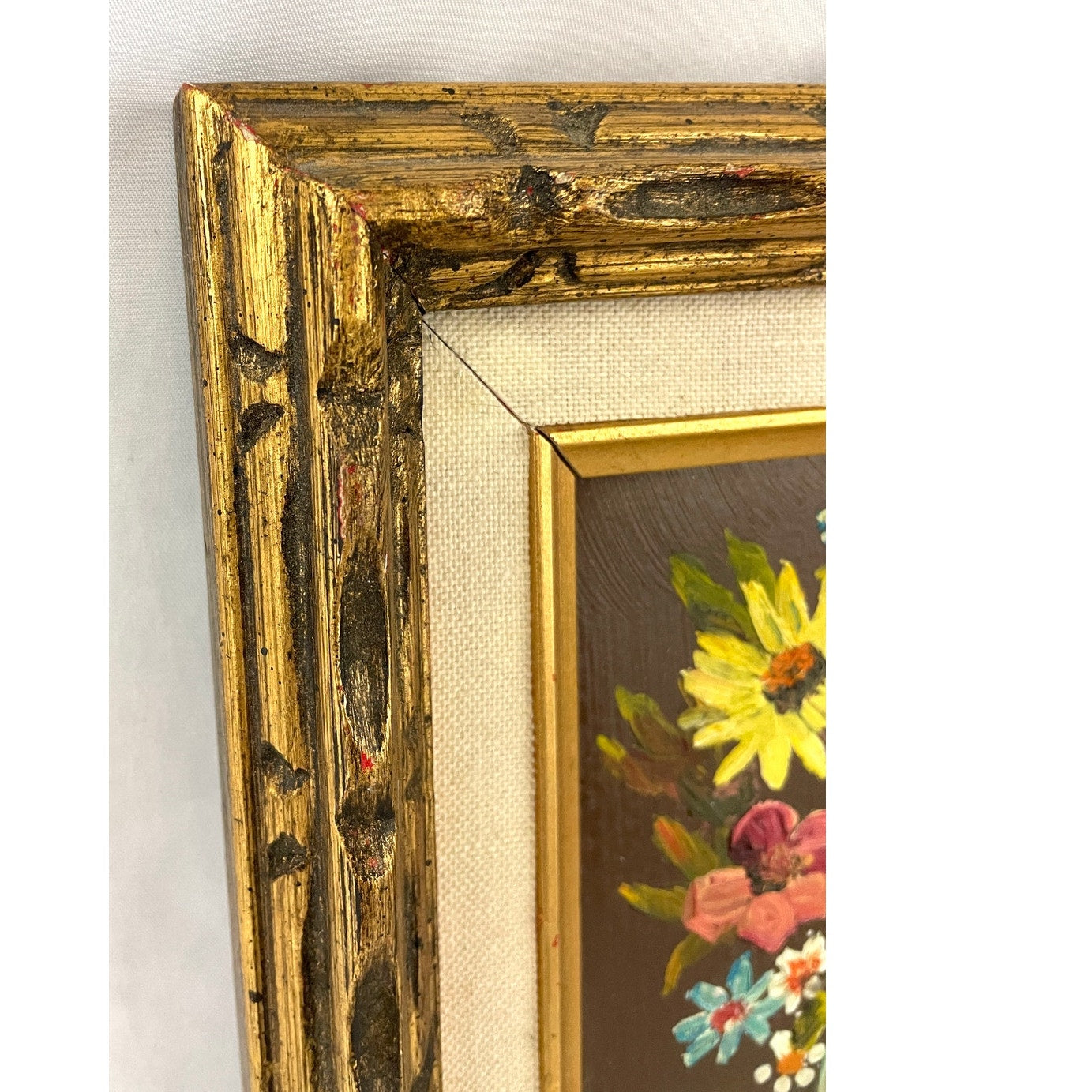 VTG Flower Vase Oil Painting Artist Signed Wood Framed MCM 70s Original OOAK