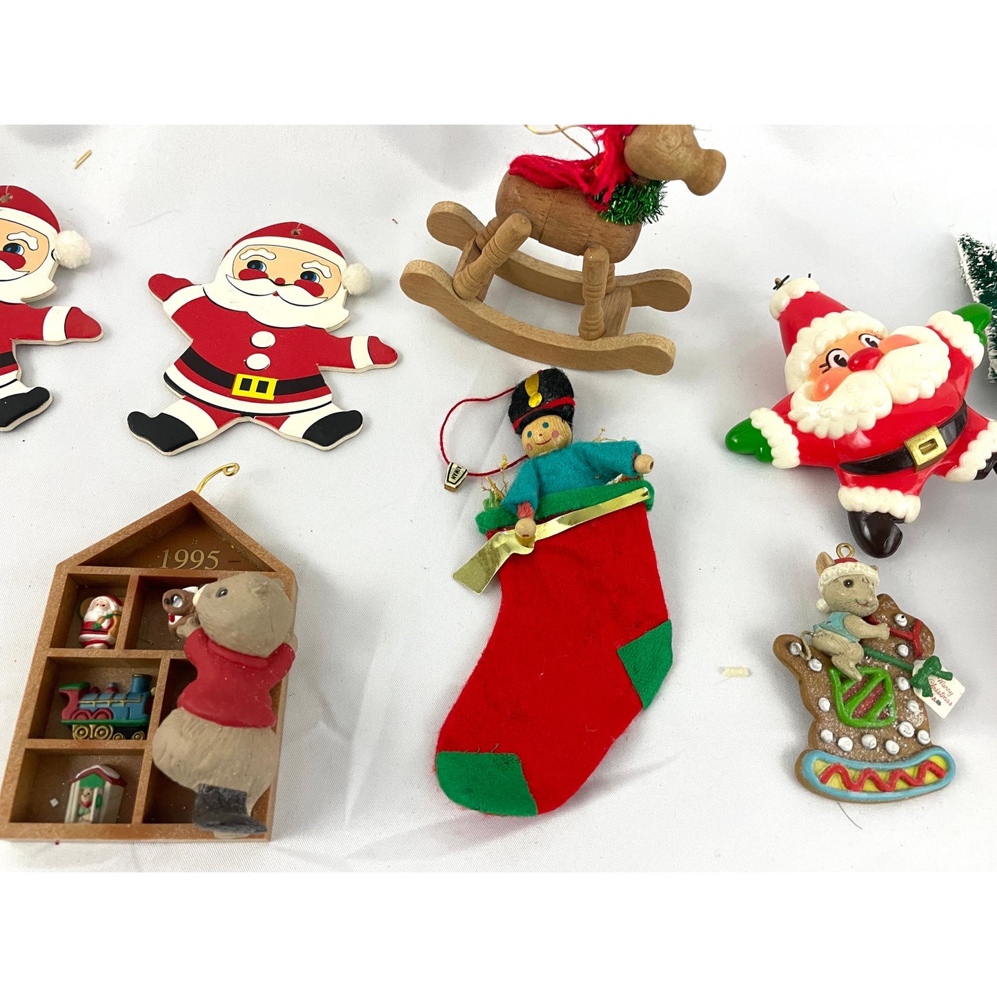 12x VTG Holiday Ornaments Christmas Stocking Tree Santa Decor Assorted