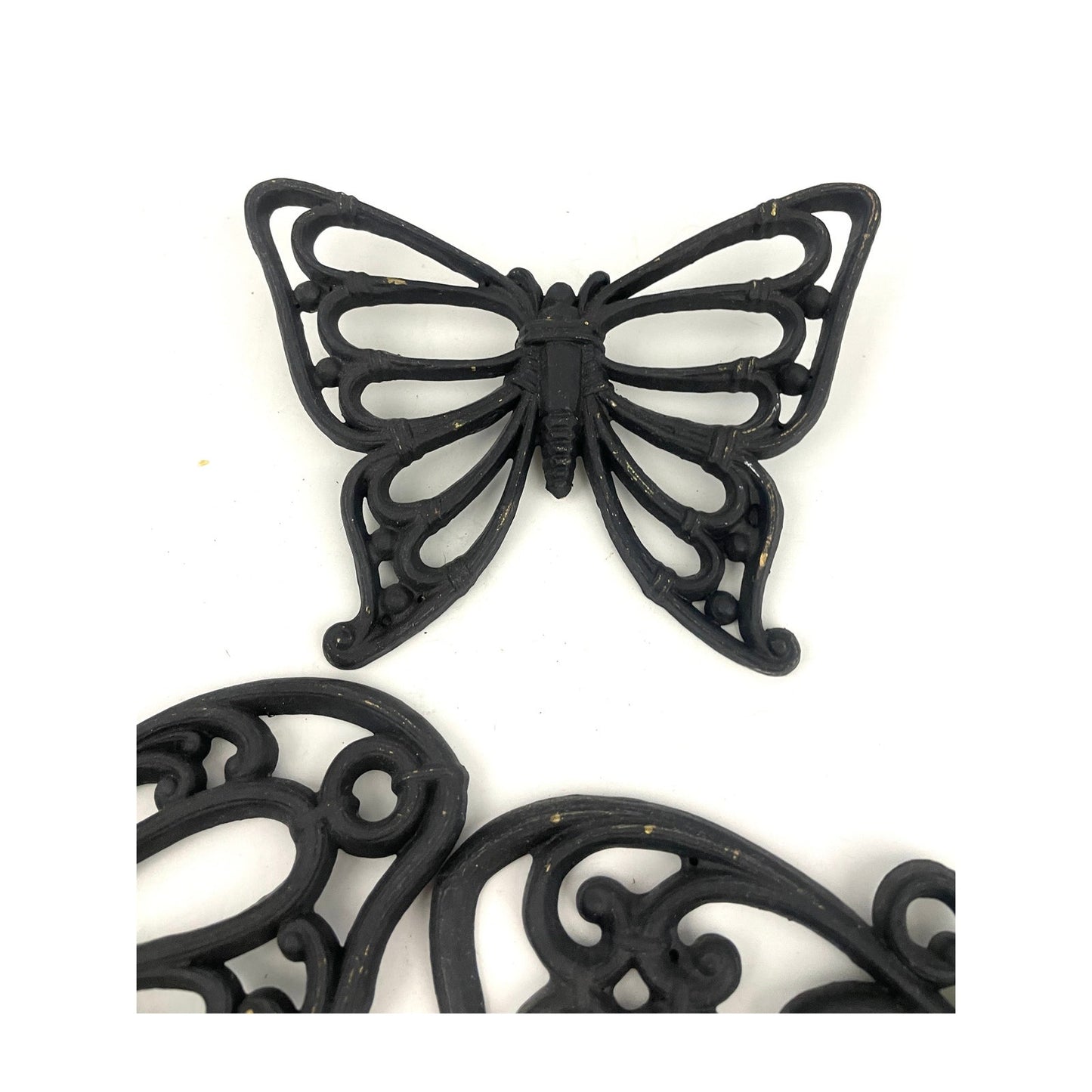 VTG Set of 3 Syroco Black Scroll Butterfly Wall Hanging 1970s Homco