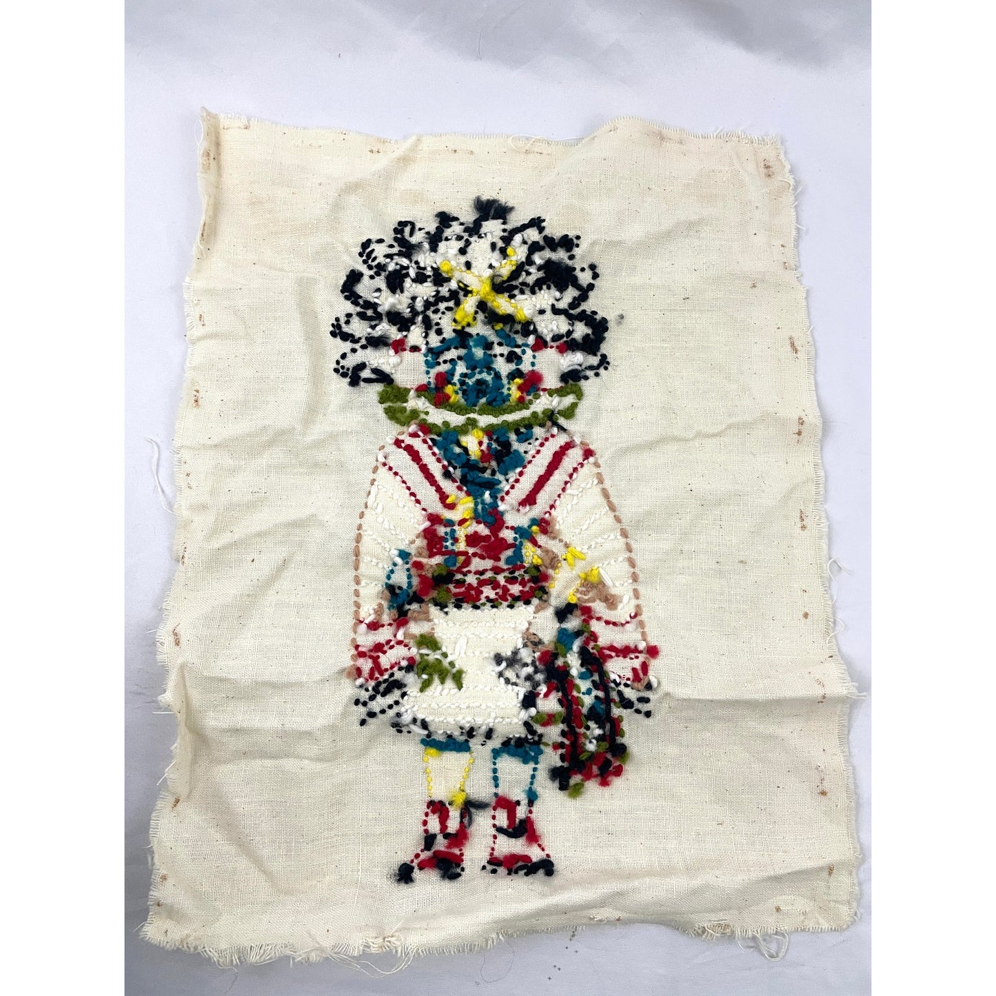 VTG Crewel Native Kachina 70s Needlecraft Hand Embroidered Art 12"x15" Unframed