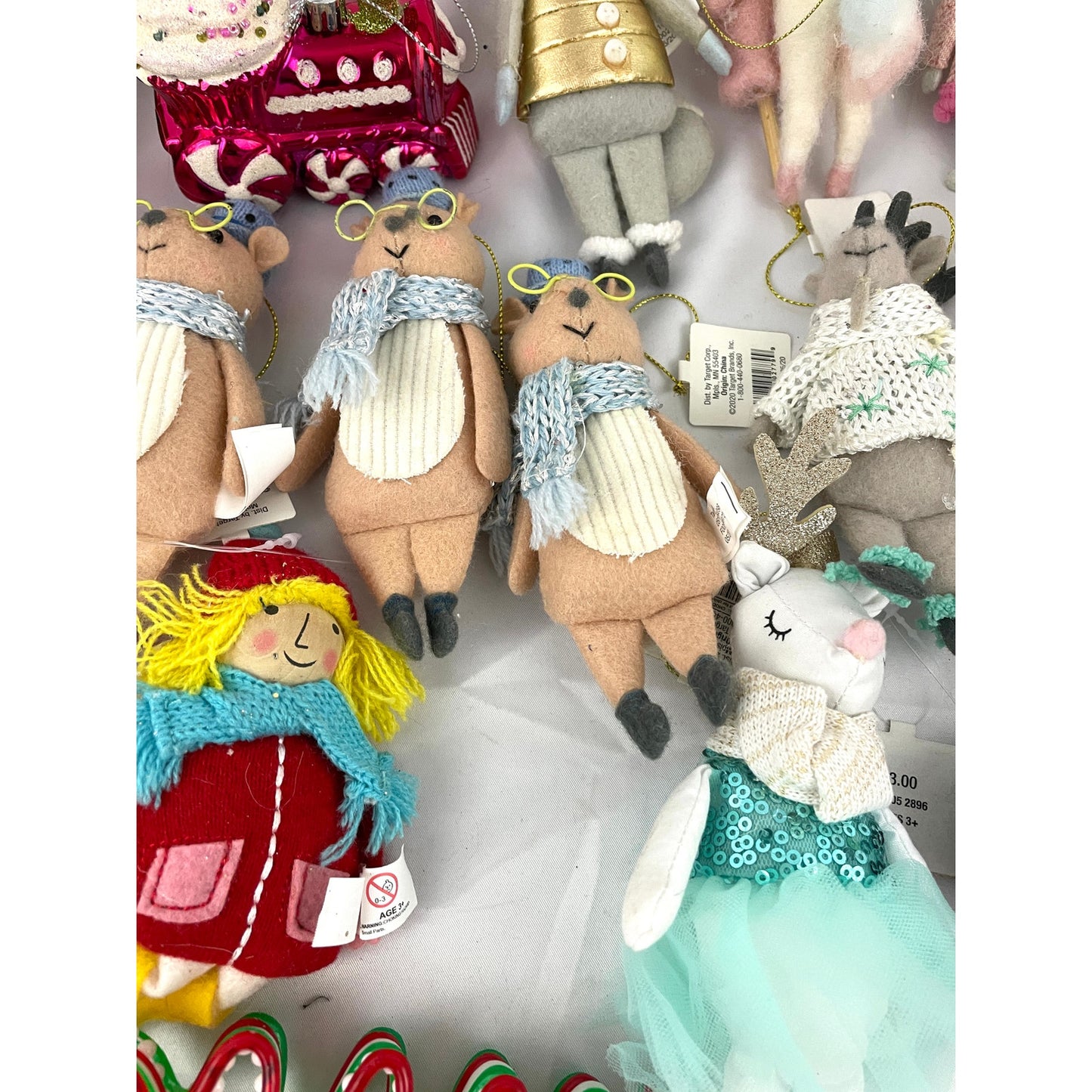 Lot of 27 Plush Dressed Animals Christmas Fabric Ornaments Train Llama Bear