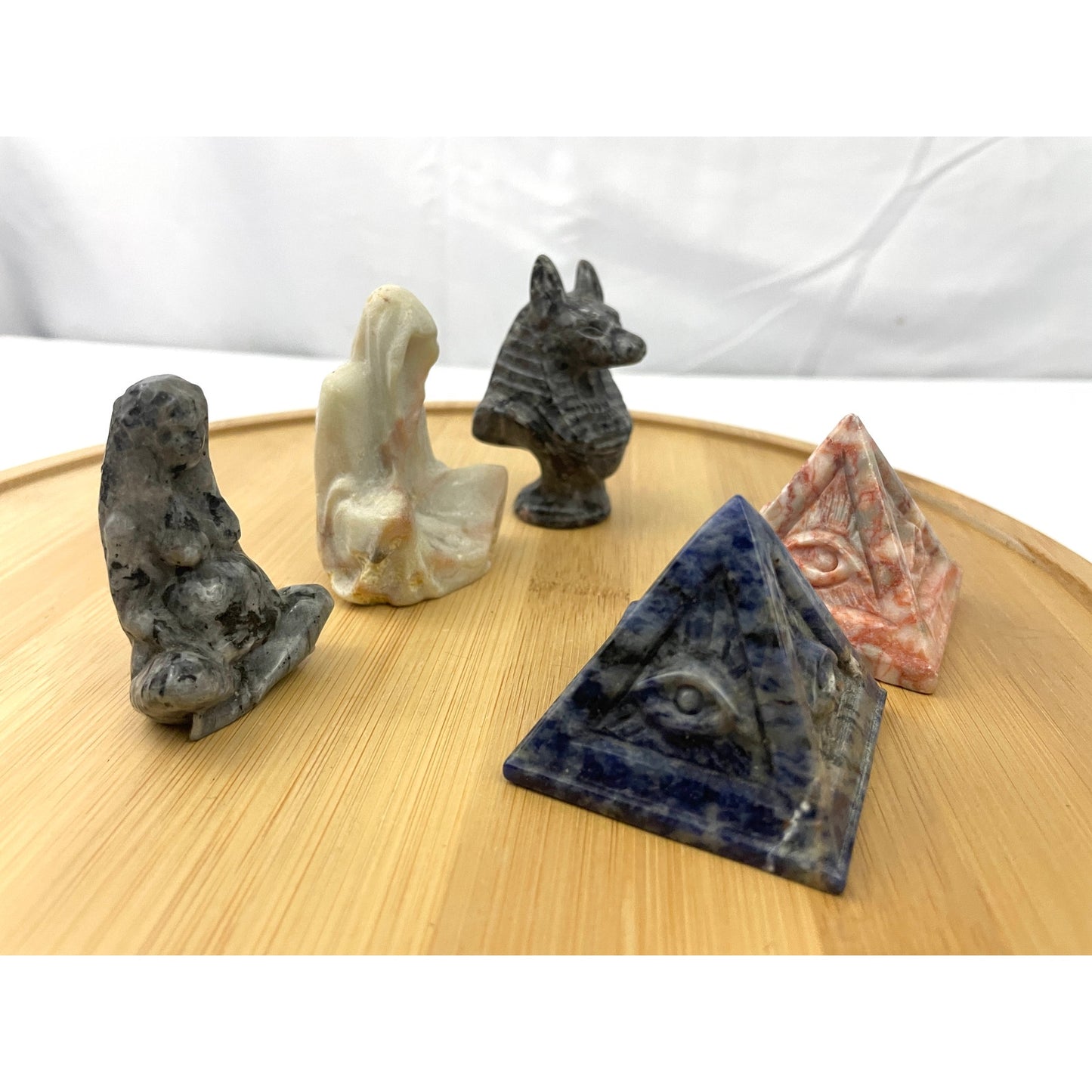 Lot of 5 Healing Stones Mother Goddess Anubis Buddhist Pyramid Crystals Rock