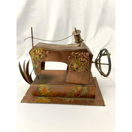 VTG Copper Metal Music Sewing Machine Music Box Made in Hong Kong