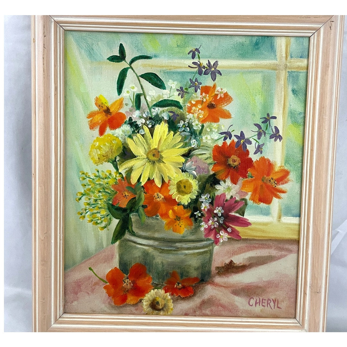 VTG Oil Painting Signed Flower Vase Wood Framed MCM 70s Still Life Original