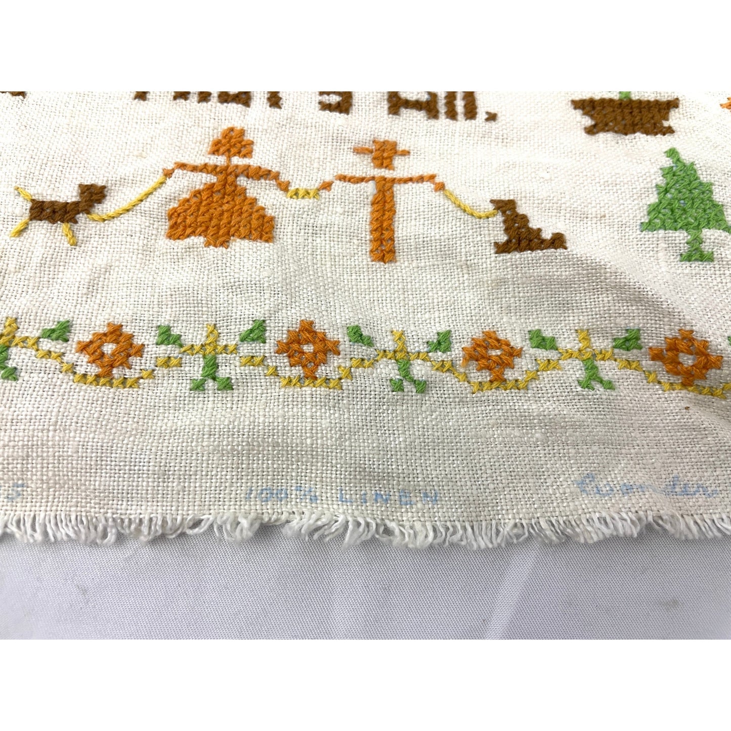 VTG Cross Stitch Dear House Youre Really Very Small LOVE Fiber Art 1970s Linen