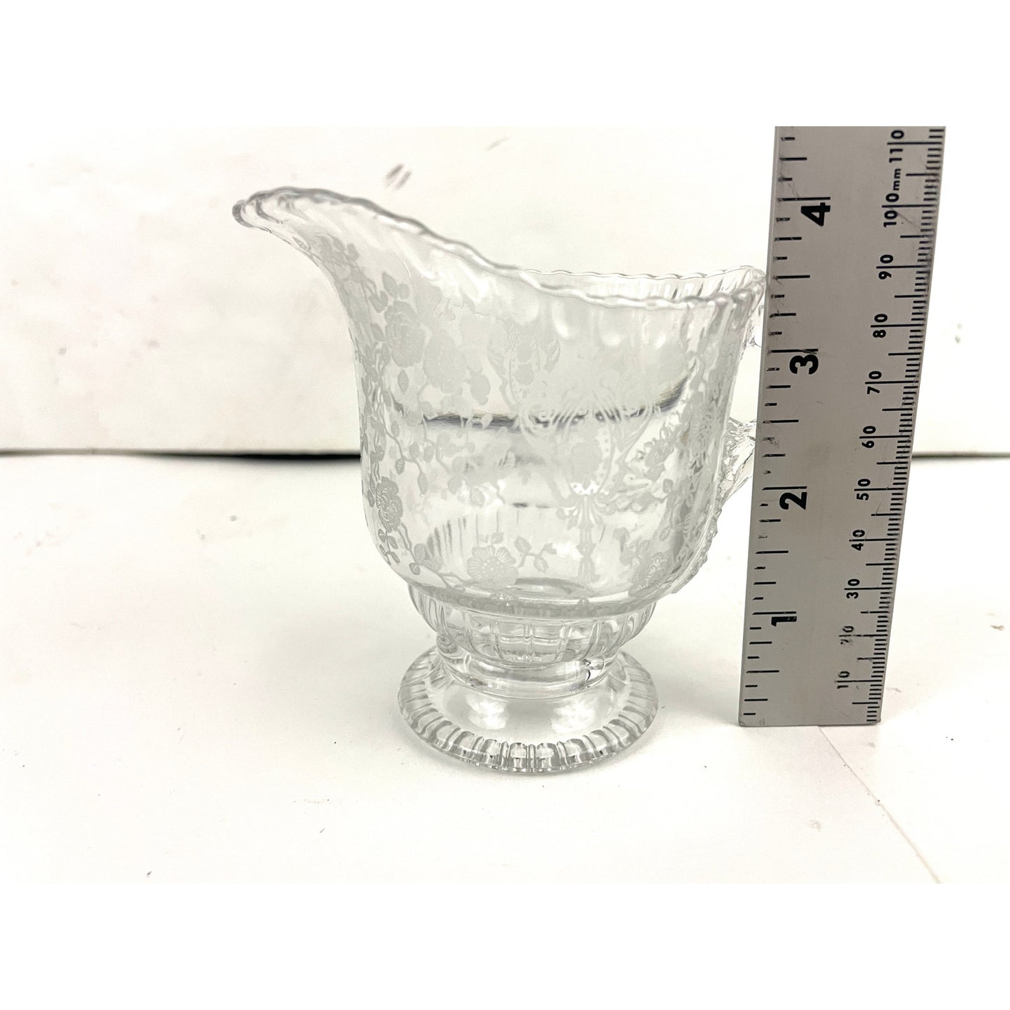 VTG Cambridge Rose Point Divided Dish Sugar and Creamer Etched Clear Glass