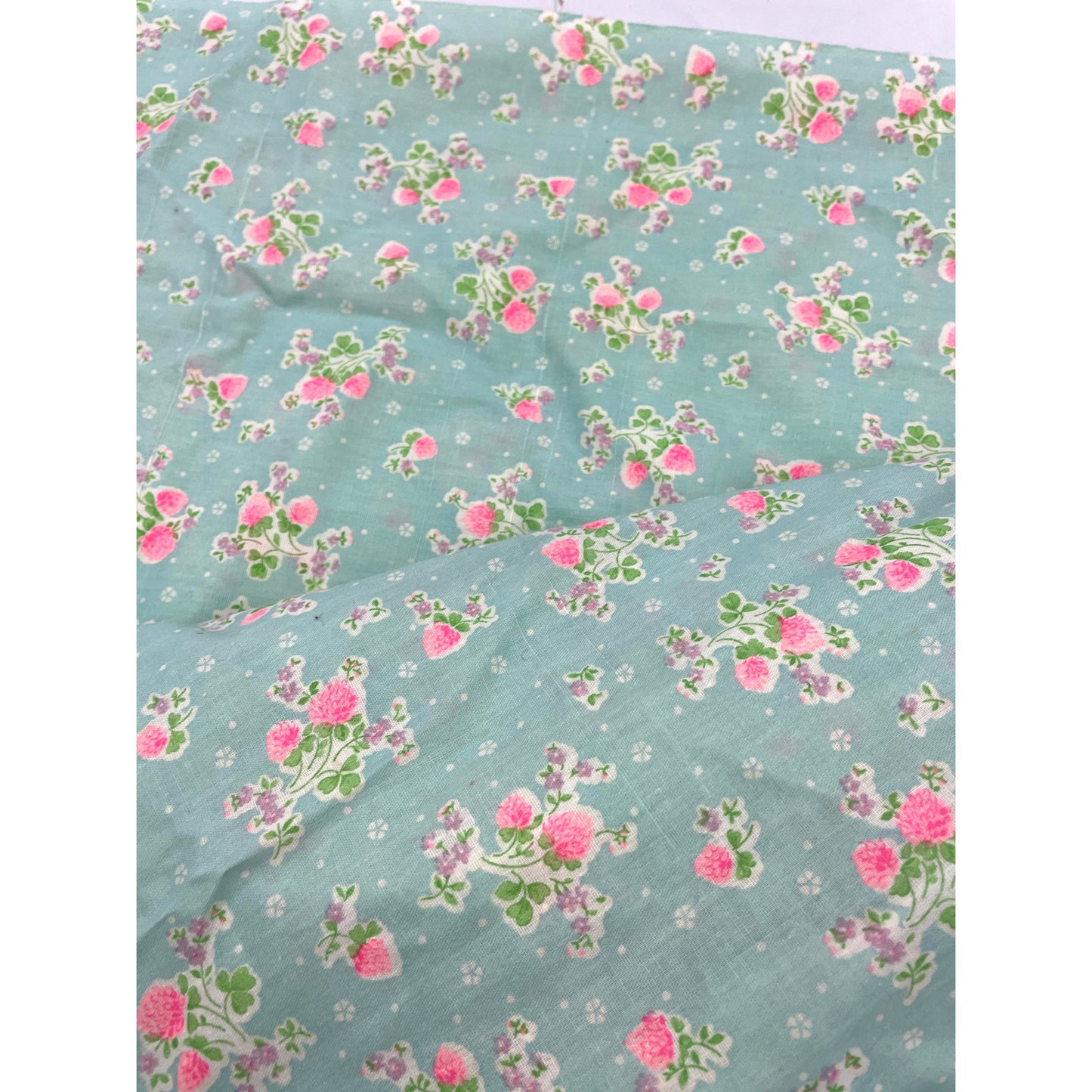 VTG Soft Blue Pink Flowers Spring Fabric 42" Wide | 2.75 YD Cotton