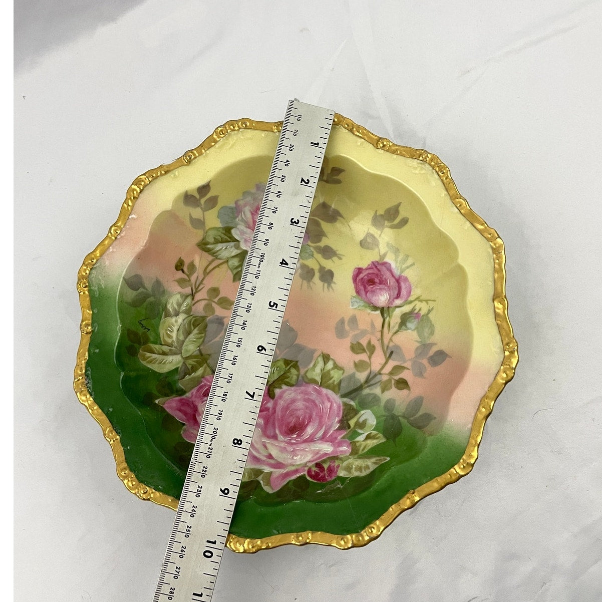 Antique Limoges Bowl France Handpainted Pink Roses Gold Accent Artist Signed VTG