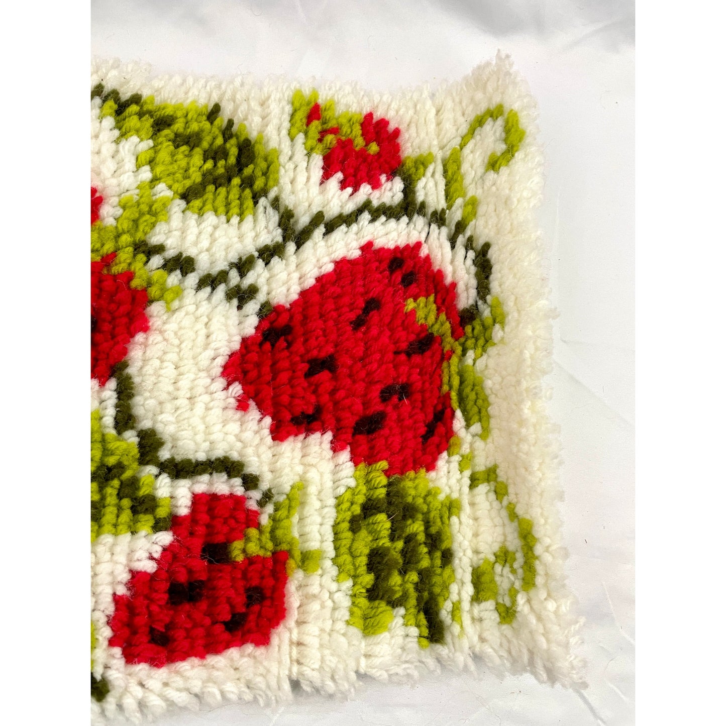 VTG Latch Hook Rug Wall Hanging Artwork Strawberries Fruit 12"x 27" Handmade