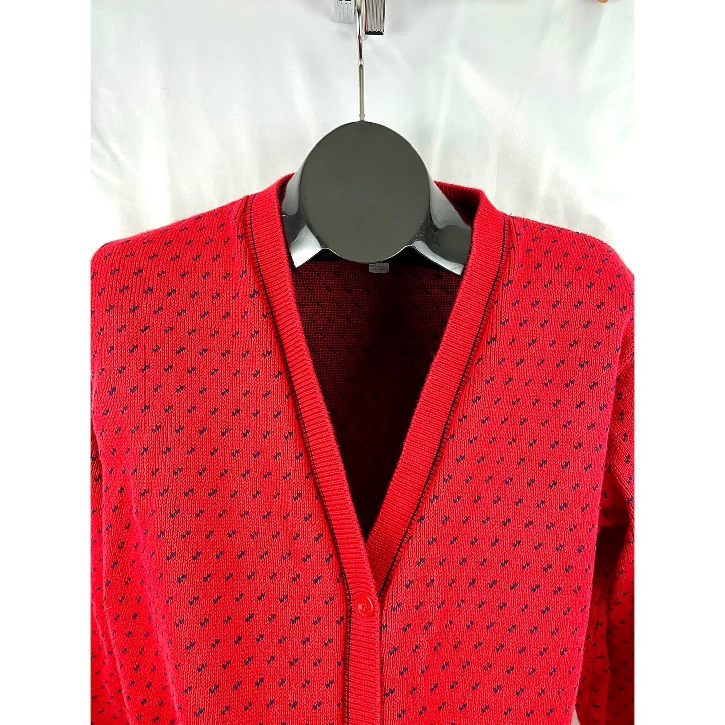 VTG Red Pattern V Neck Cardigan LARGE Womens 1990s Knit USA Made | Winona Knits