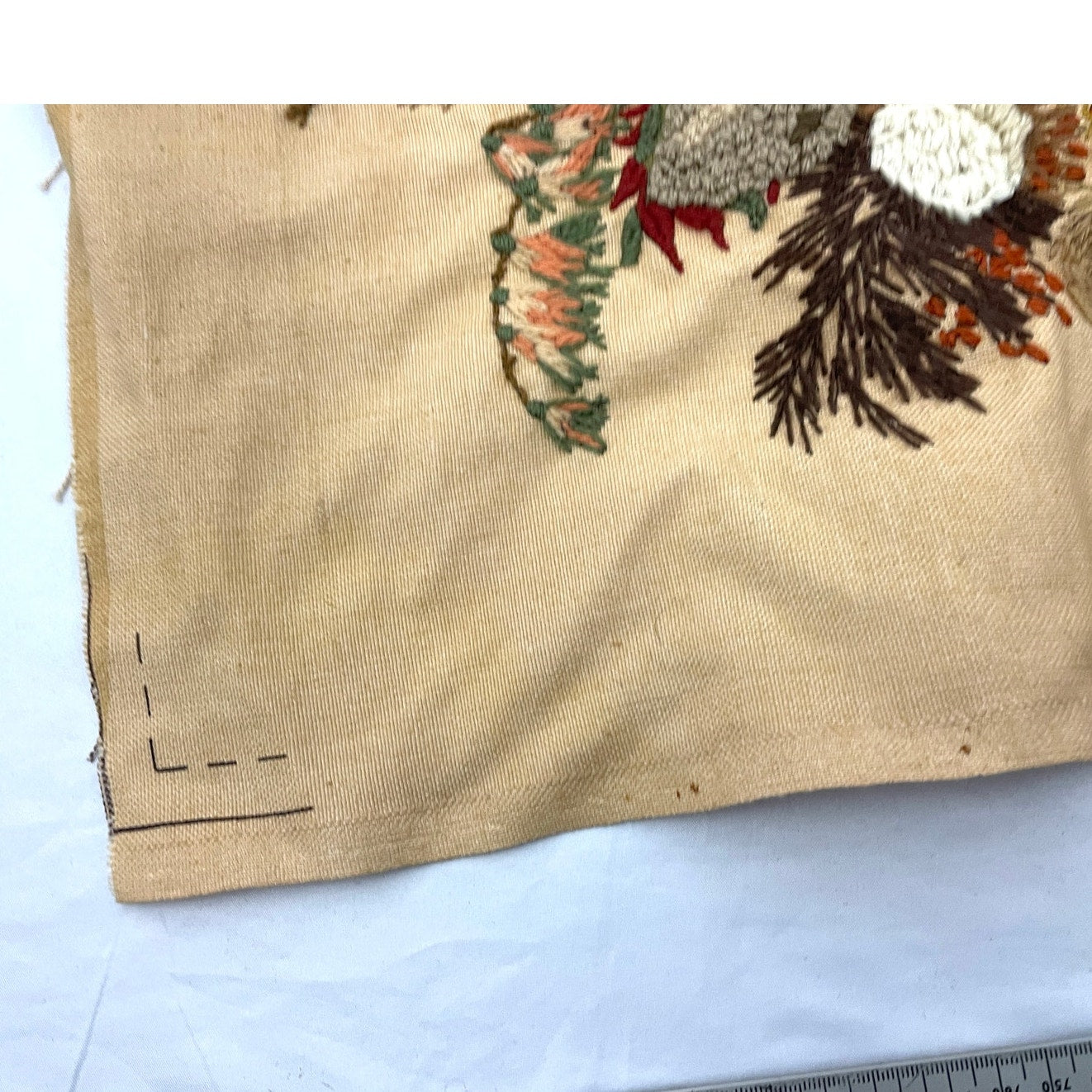 VTG Crewel Fall Bouquet 80s Needlecraft Hand Embroidered Wall Art 19"x21"