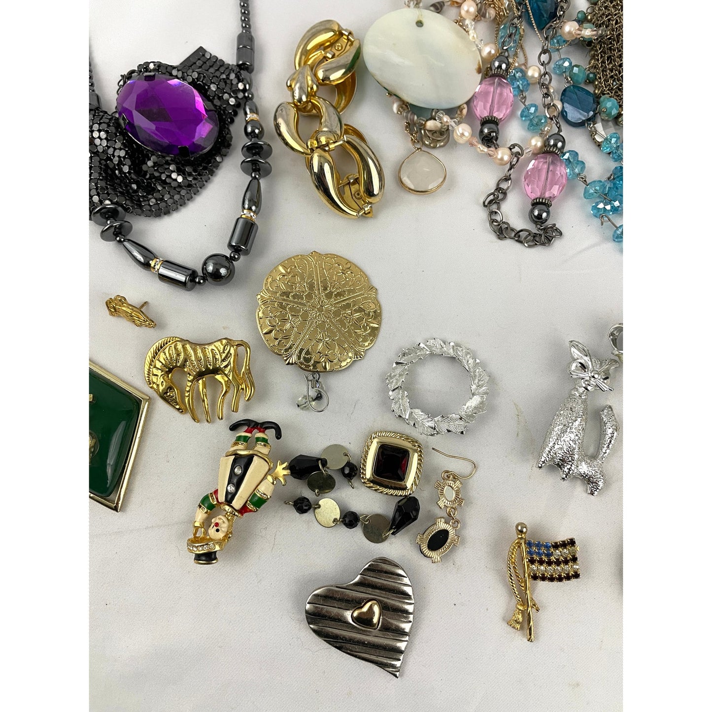 60+ PC Jewelry Necklace Earrings Brooch Pins Assorted Bulk Lot Almost 2LB