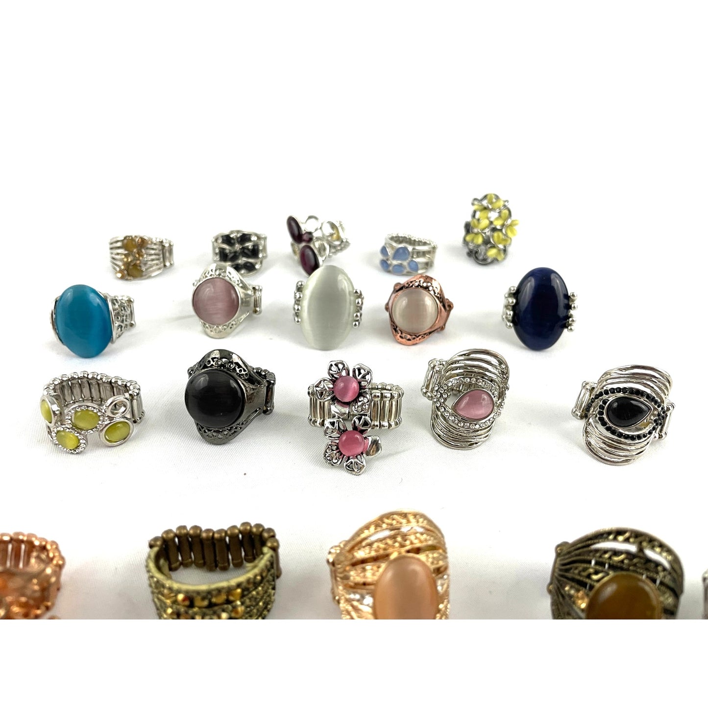 25 Pc Stretch Back Paparazzi Rings Rhinestone Centers Silver Gold Tone NWOT