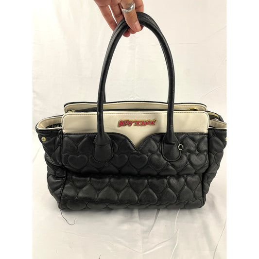 Betsey Johnson Quilted Black Hearts Tote Bag