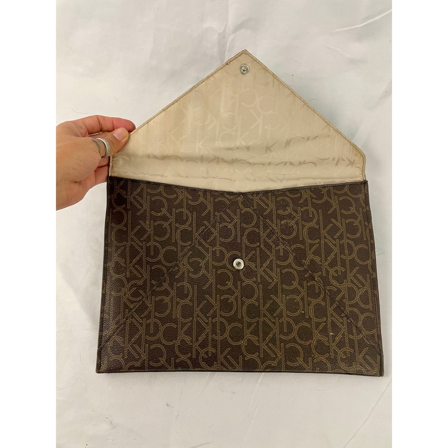 Calvin Klein Tablet Sleeve Case Clutch 11" x 8.5" Brown Logo