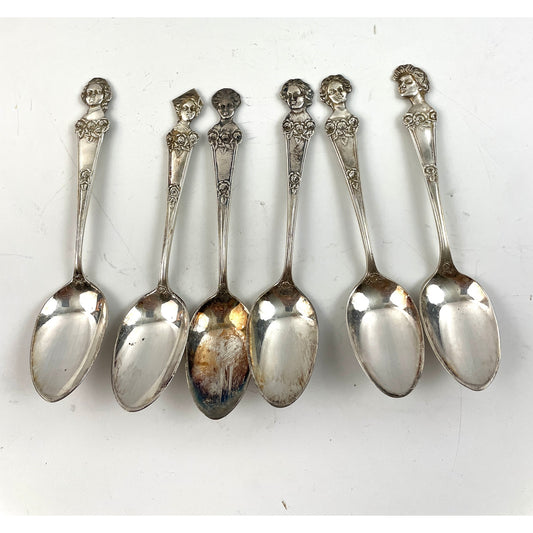 Lot of 6 VTG WM Rogers Sorority Chocolates Series Silver Plated Spoons