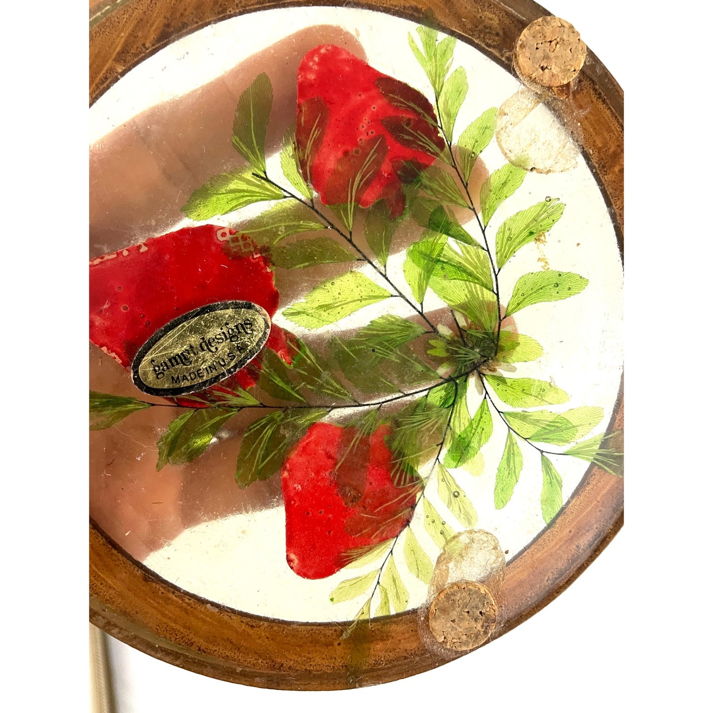 VTG Lucite Coaster Dried Flowers & Painted Strawberry Acrylic 1970's Retro Gamut