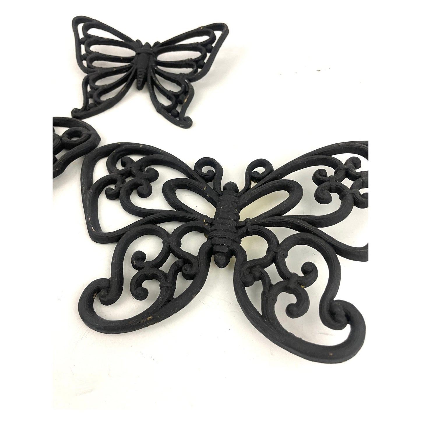 VTG Set of 3 Syroco Black Scroll Butterfly Wall Hanging 1970s Homco