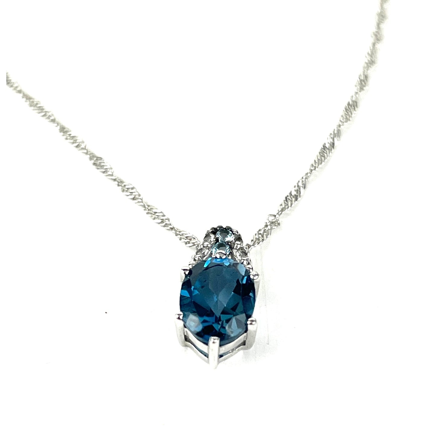 Bradford Exchange Blue Topaz 925 BGE Pendant Necklace Sterling Silver 16"