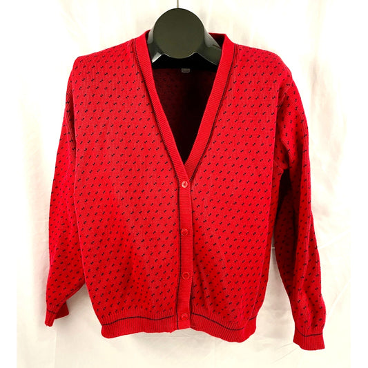 VTG Red Pattern V Neck Cardigan LARGE Womens 1990s Knit USA Made | Winona Knits